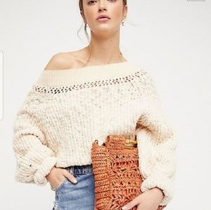 Free People Pandora Boat Neck Sweater L Ivory